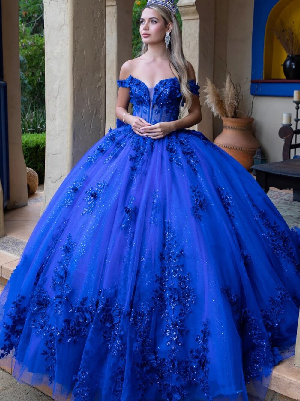 NEW ROYAL BLUE Glitter Off Shoulder Evening Gown Floor Length Embellished GL3521